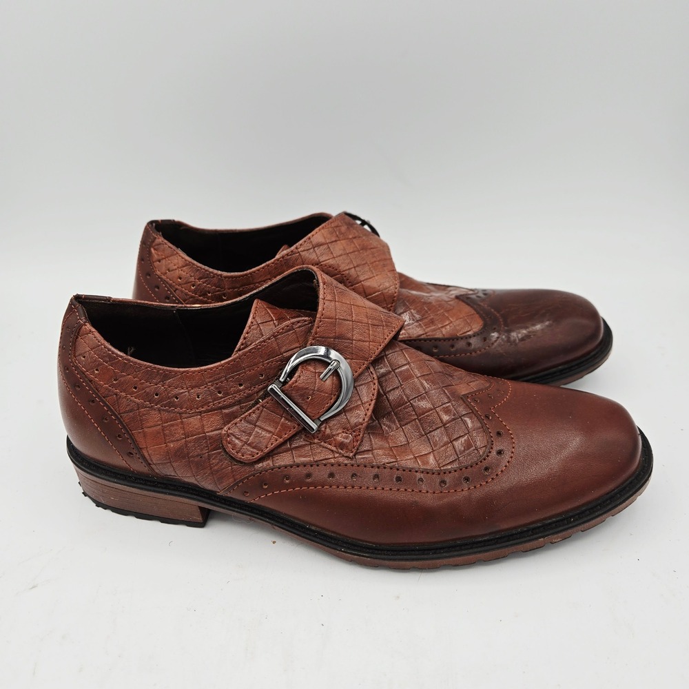 Todd Welch Brown Woven Monk Strap Wingtip Dress Shoes Men Size 4 1/2